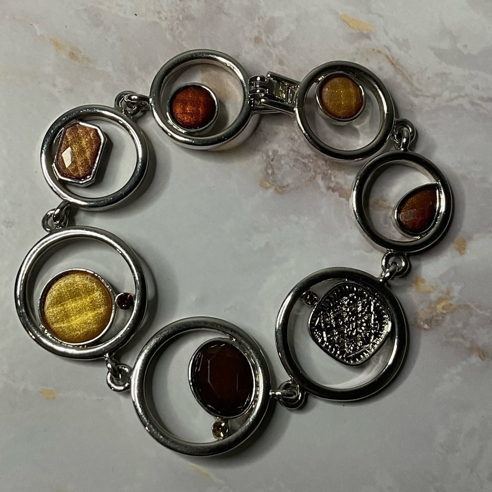 Lia Sophia Silver Toned Bracelet with Amber and Gold Accents